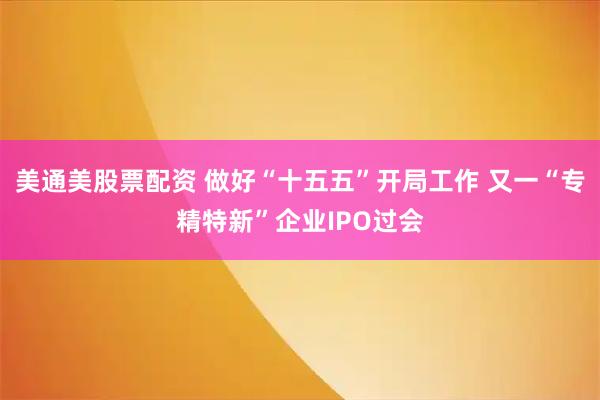美通美股票配资 做好“十五五”开局工作 又一“专精特新”企业IPO过会